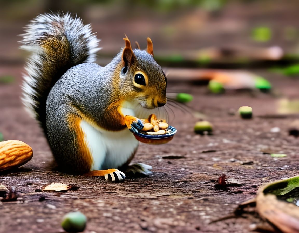 Squirrel Eating Nuts in Forest Painting