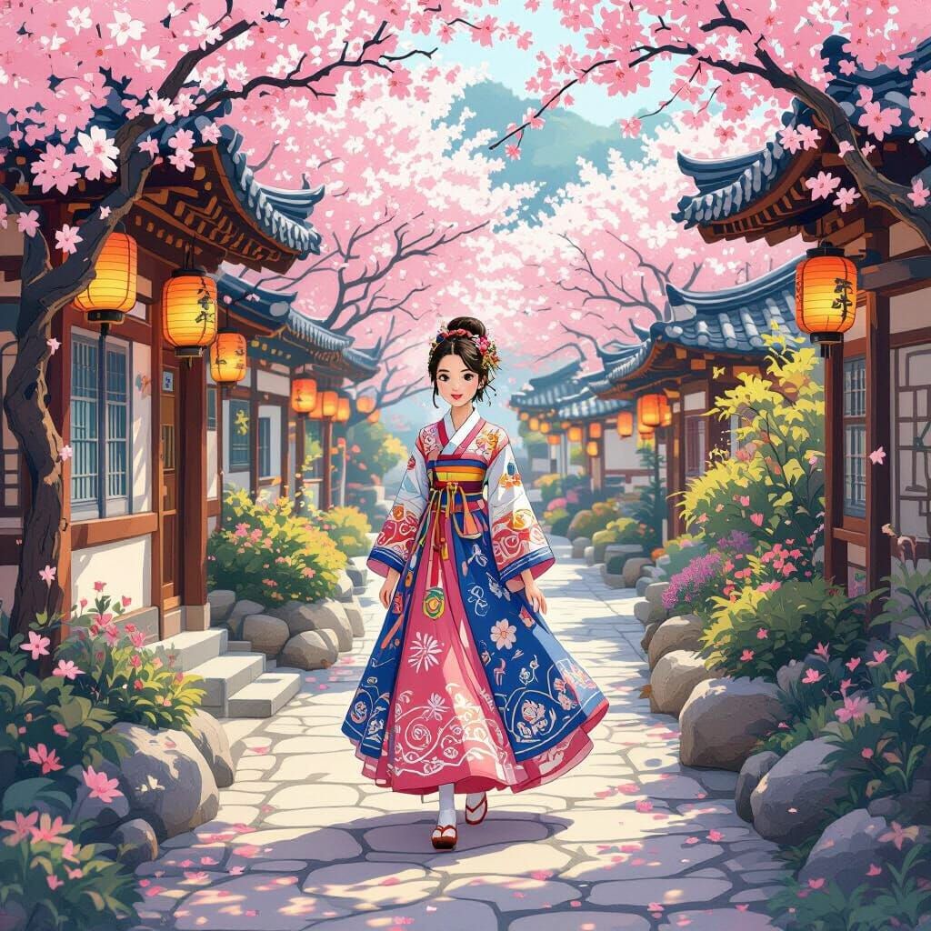Alice in Korean Garden, Folk Art Style