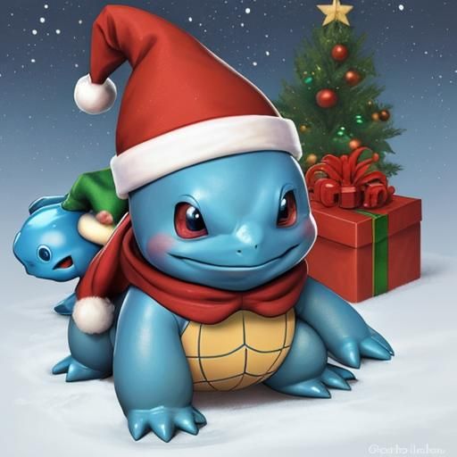 Squirtle pokemon With a Christmas hat