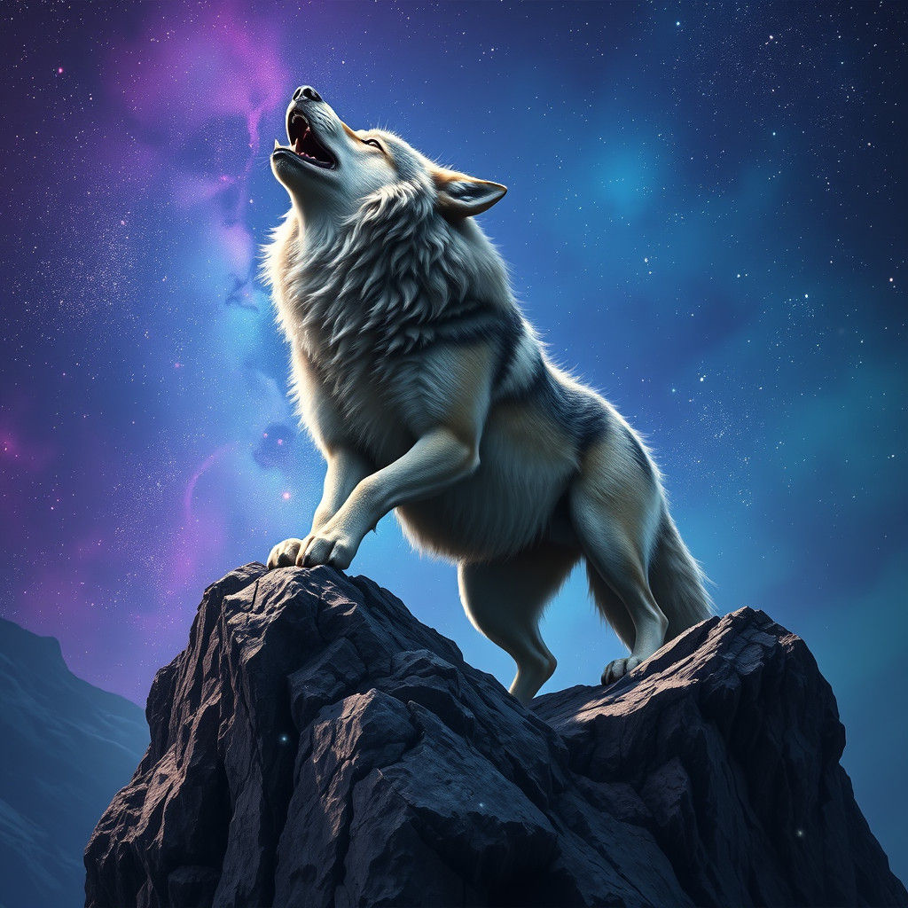 Majestic Wolf Howling Under a Colorful Starry Sky