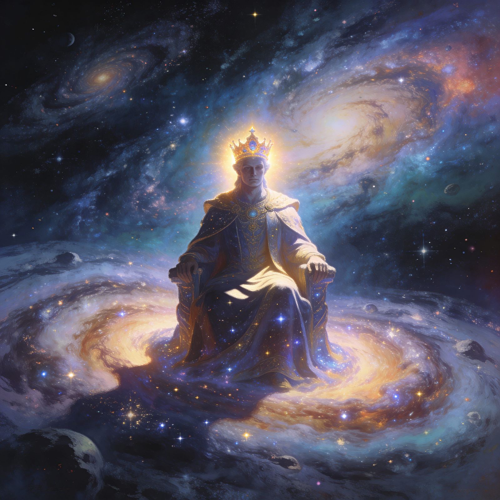 Astral Monarch on Star Throne in Cosmic Fantasy Art