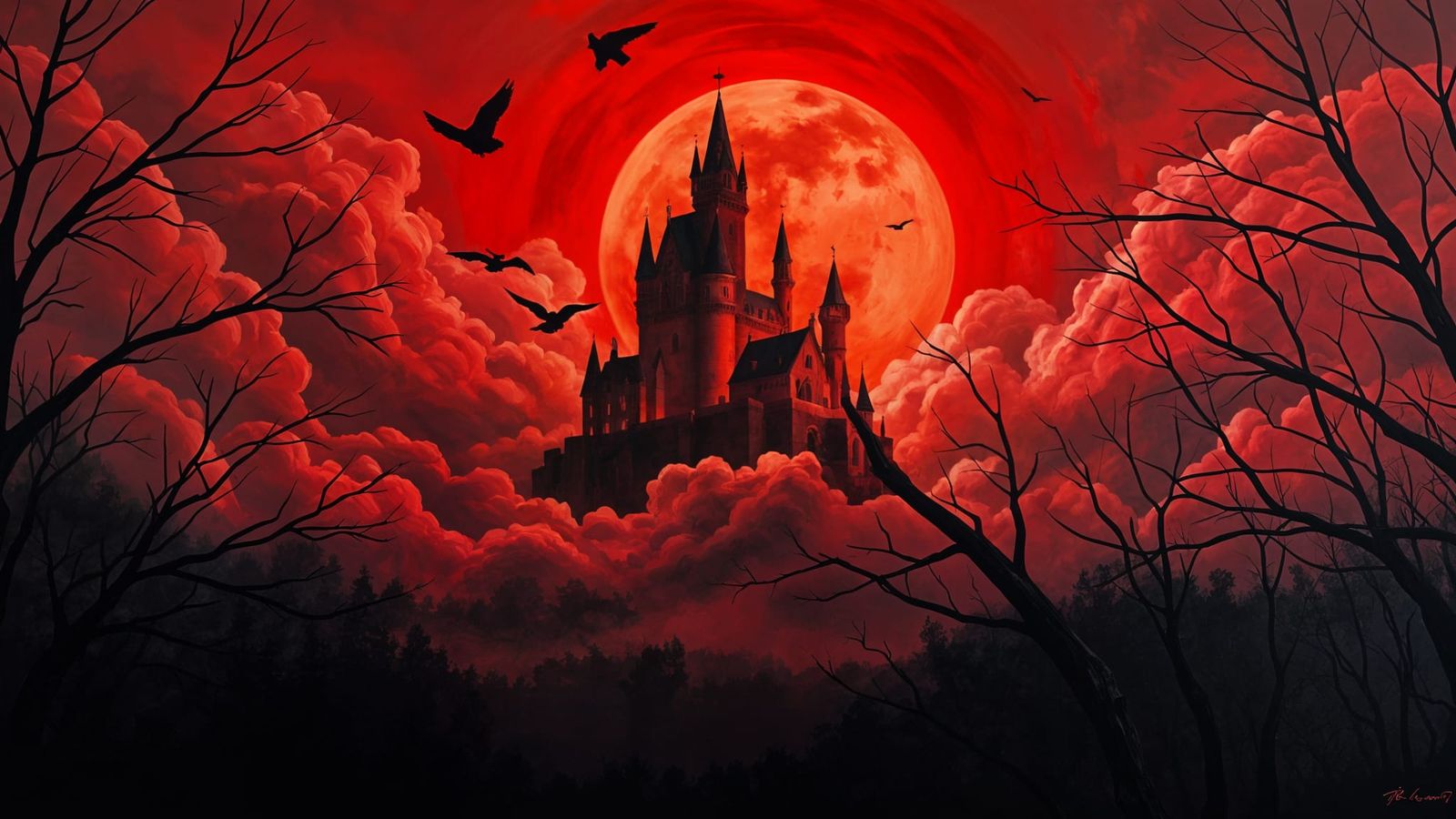 Ethereal Red Castle Ascends the Midnight Sky