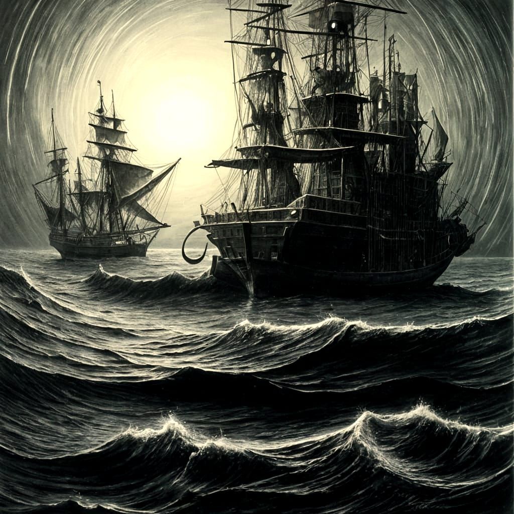 Surreal Pirate Ghost Ship at Night