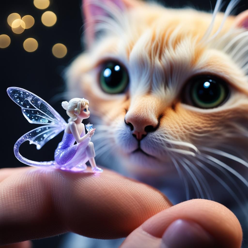 Icy Fairy and Cat Macro Photograph