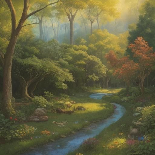 Cats in Surreal Garden: A Lush Impasto Painting