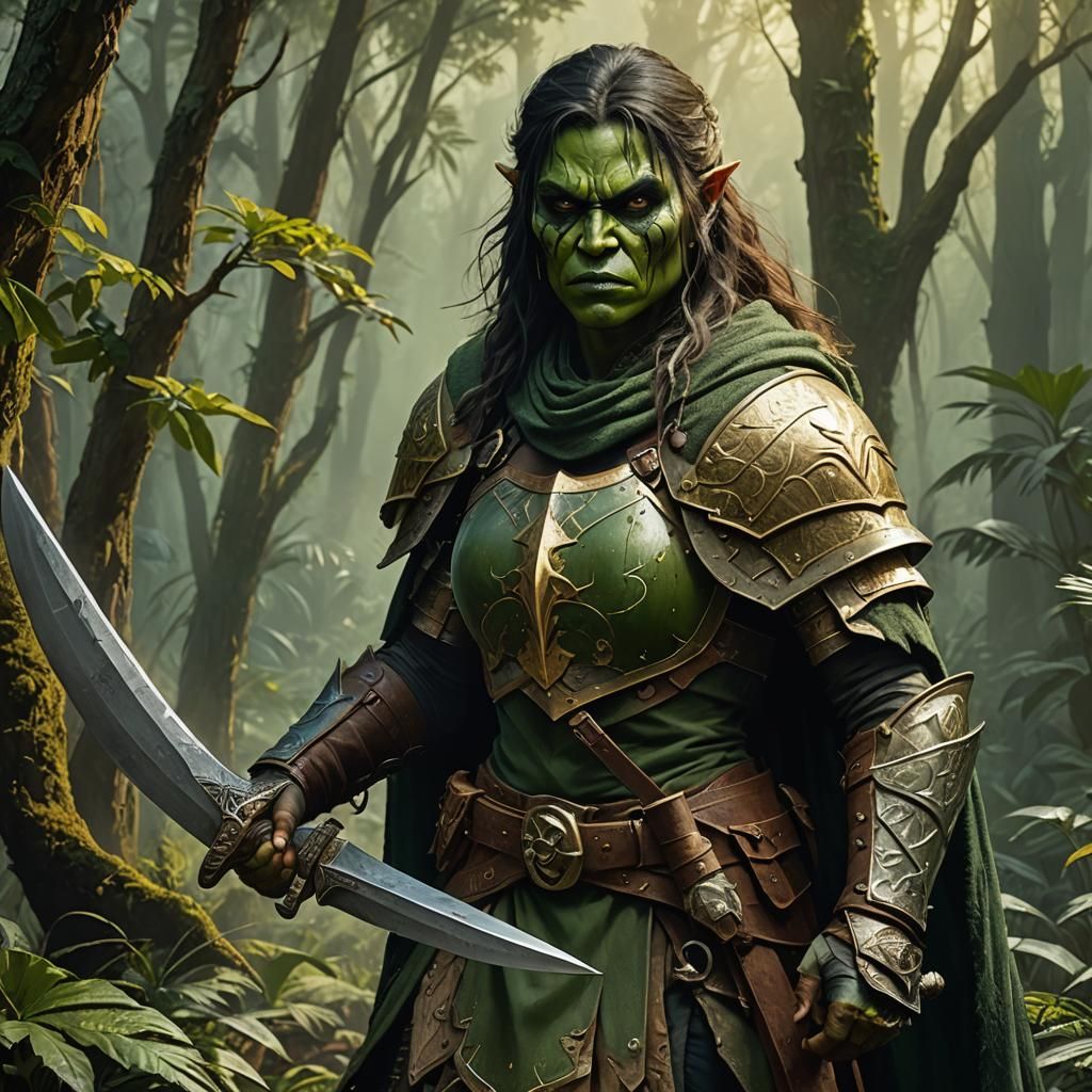 Half-Orc Warrior in Jungle, Frazetta-Inspired Art