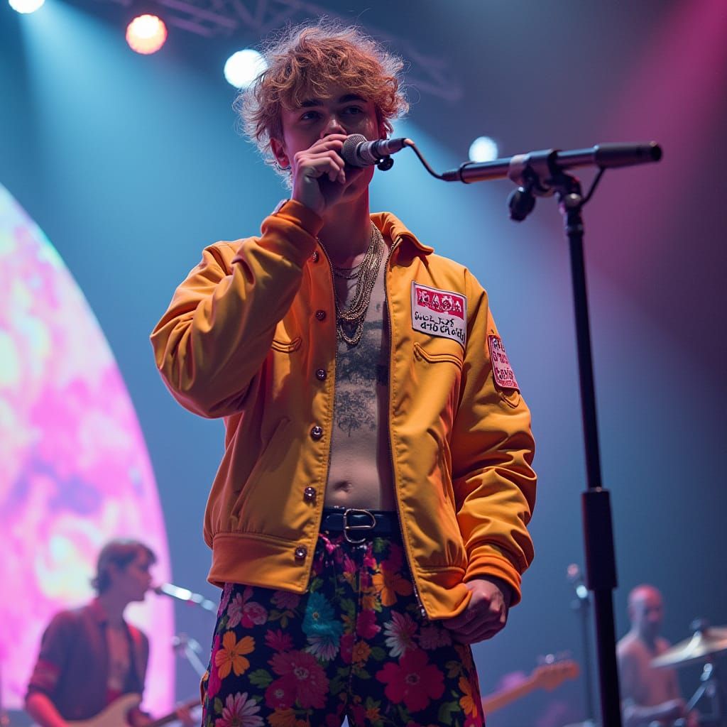 Pop Star Performs in Vibrant Stage Setting