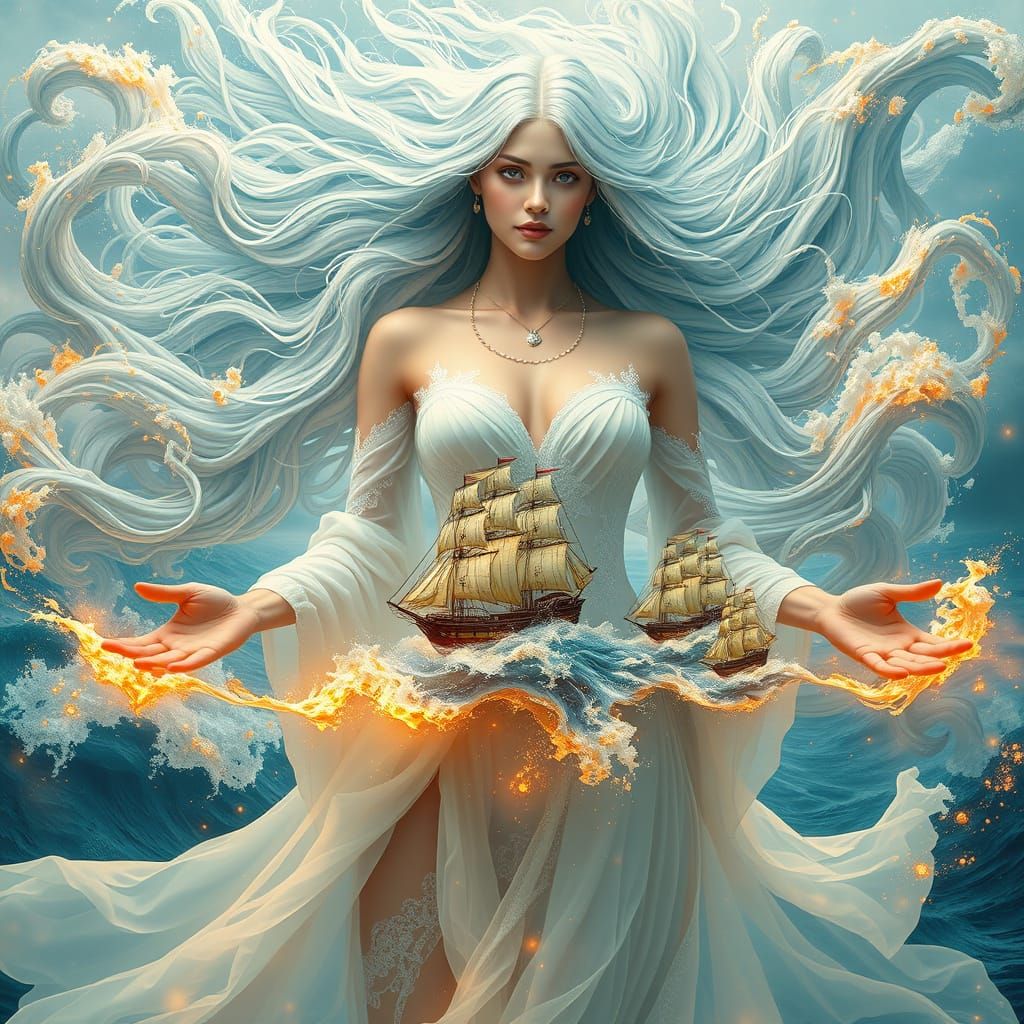 Ethereal Goddess of the Ocean, in Vibrant Triadic Colors