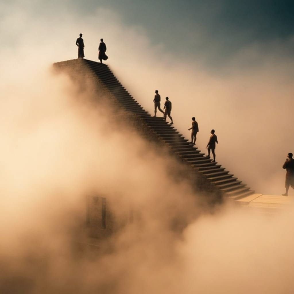 Monks in Shadow Valley: A Surreal Landscape