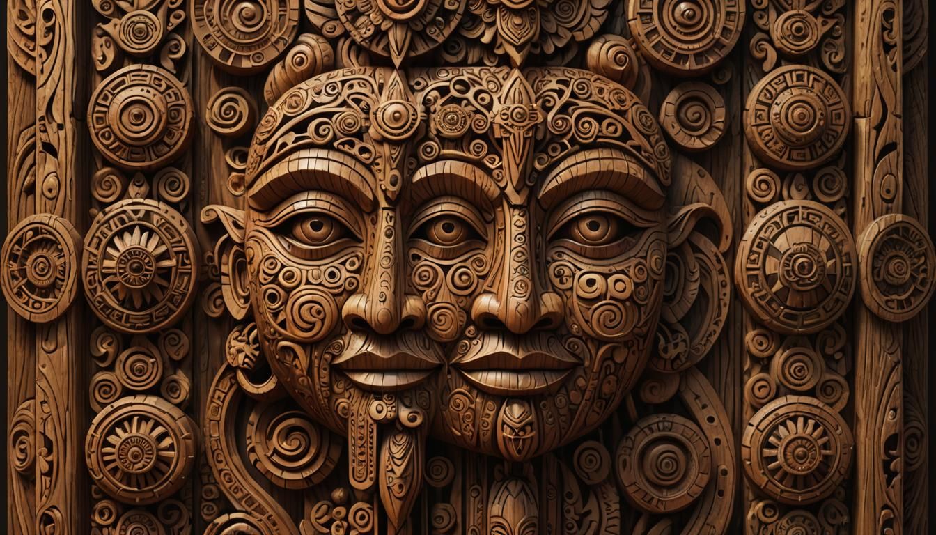 Intricately Carved Digital Wooden Totem Art