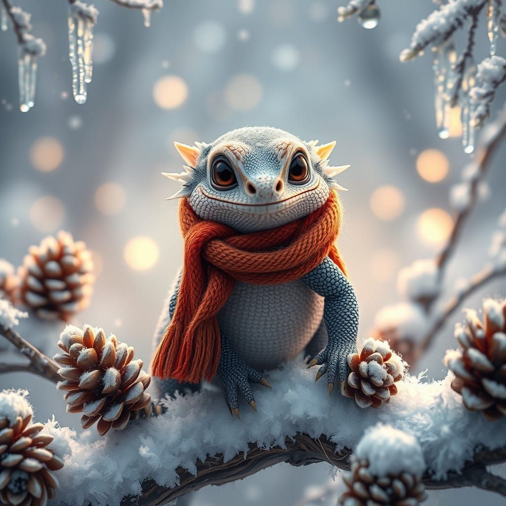 Whimsical Winter Wonderland with Adorable Komodo Dragon