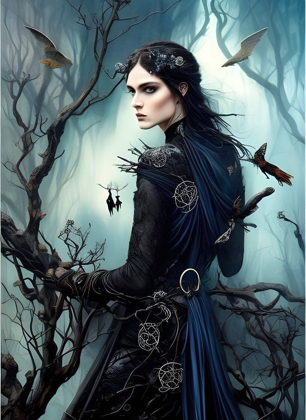 Medieval Woman with Blue Eyes: A Digital Portrait