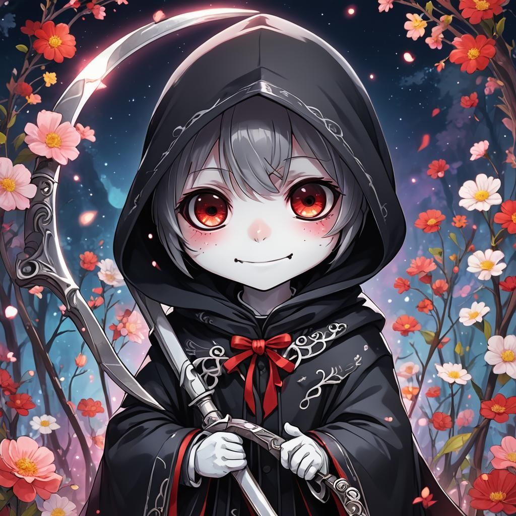 Adorable Chibi Grim Reaper in Kawaii Manga Style
