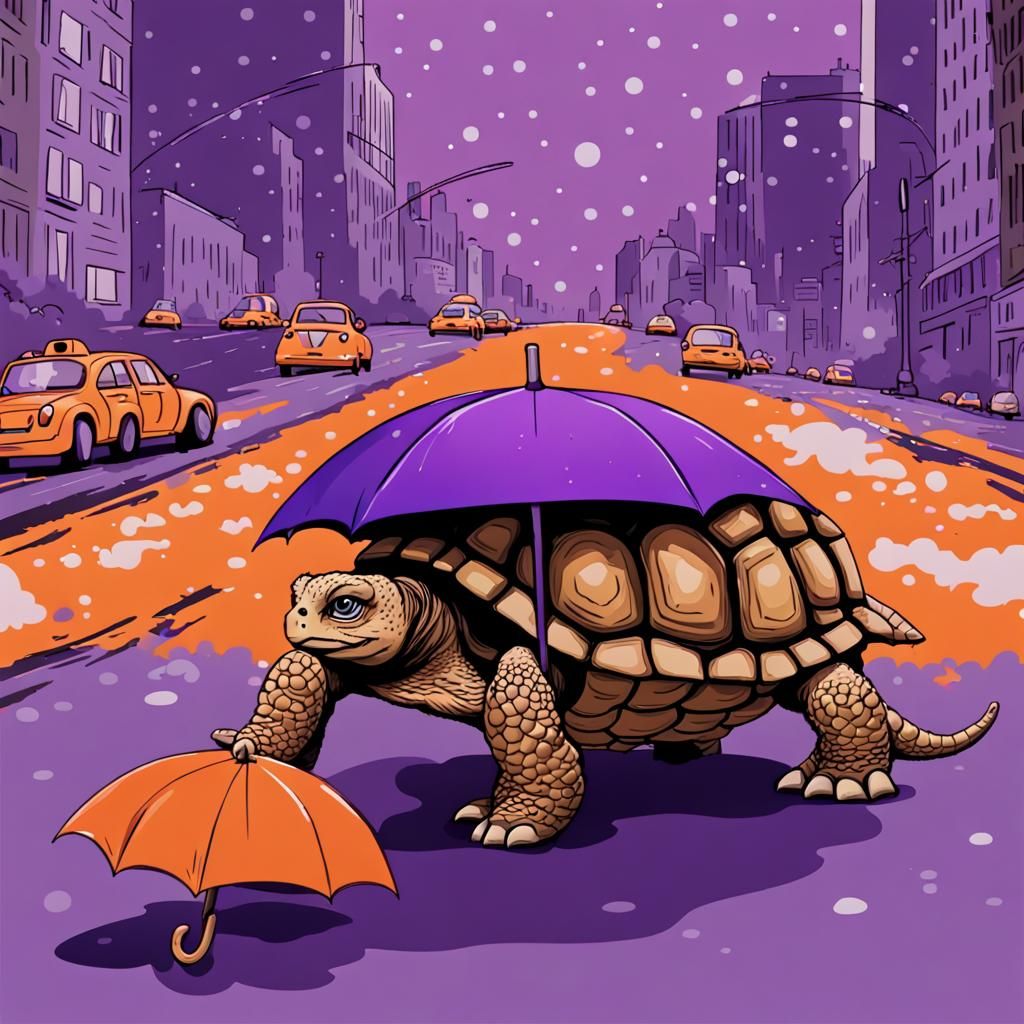 Tortoise Taxi with Kitten in Snowy New York