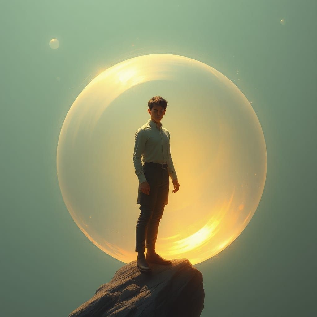 Figure at the Edge of an Iridescent Sphere