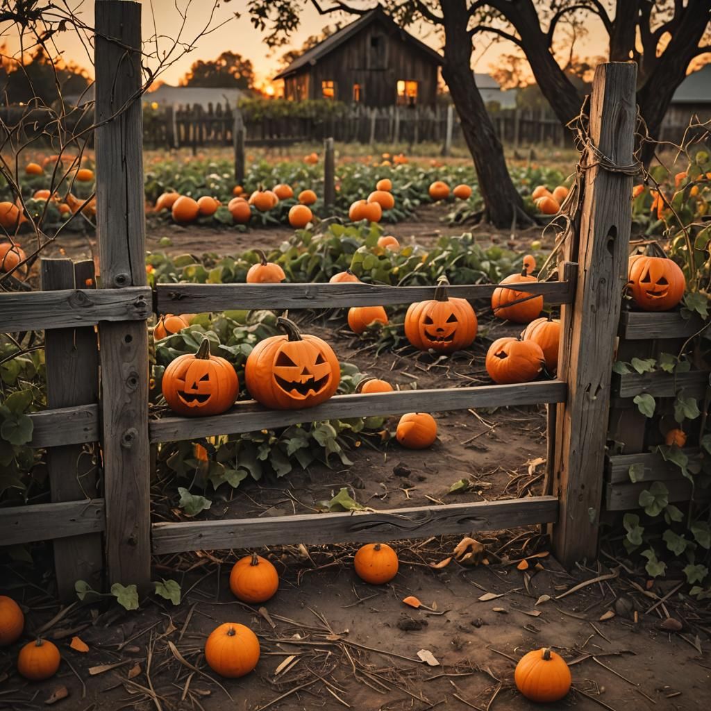 Eerie Jack-o-Lanterns in a Cinematic Pumpkin Patch