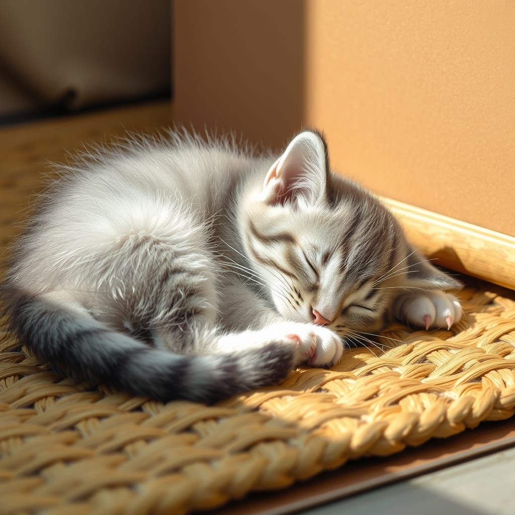 A CAT HAVING A NAP ON A MAT