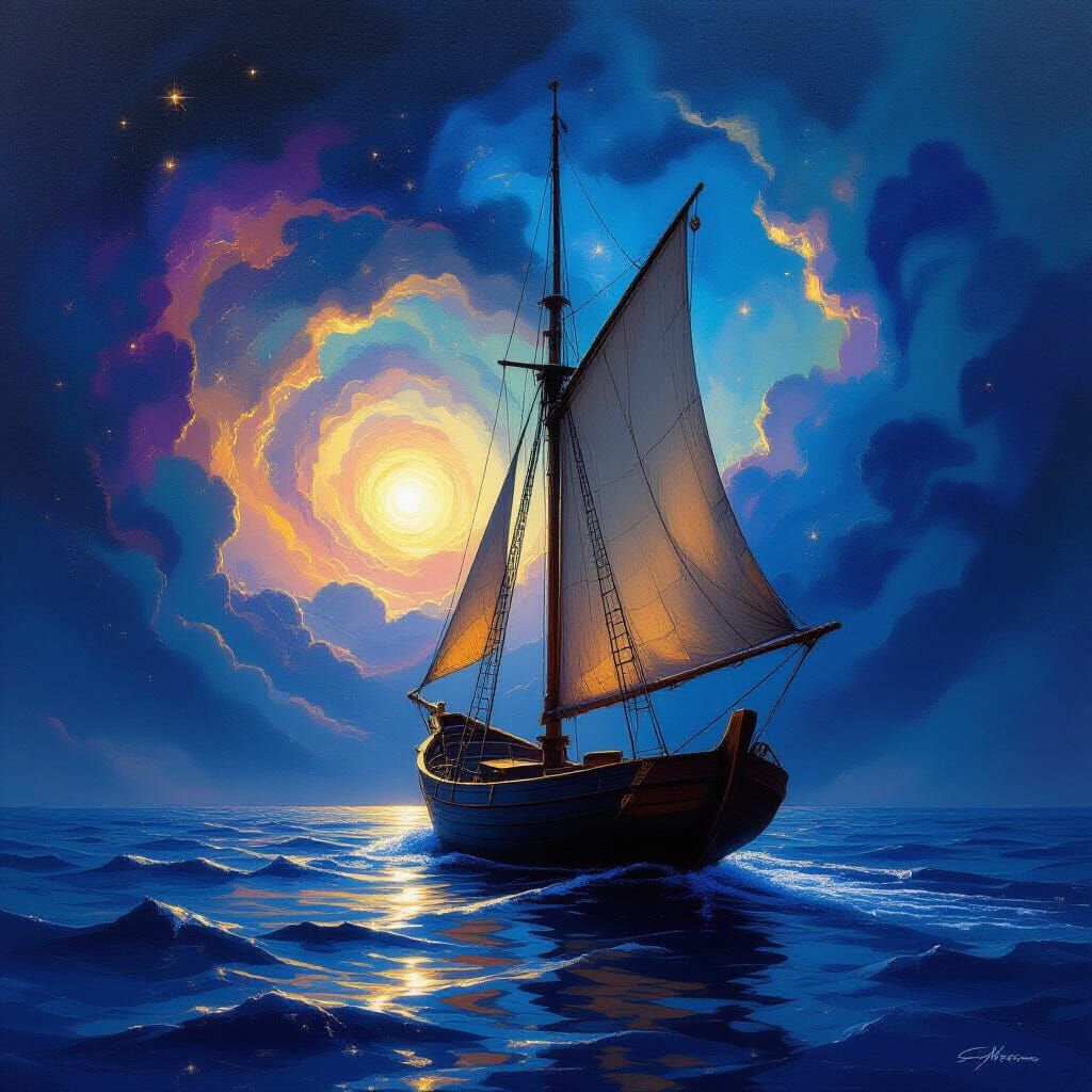 Ancient Sailboat Drifts Through Cosmic Nebula