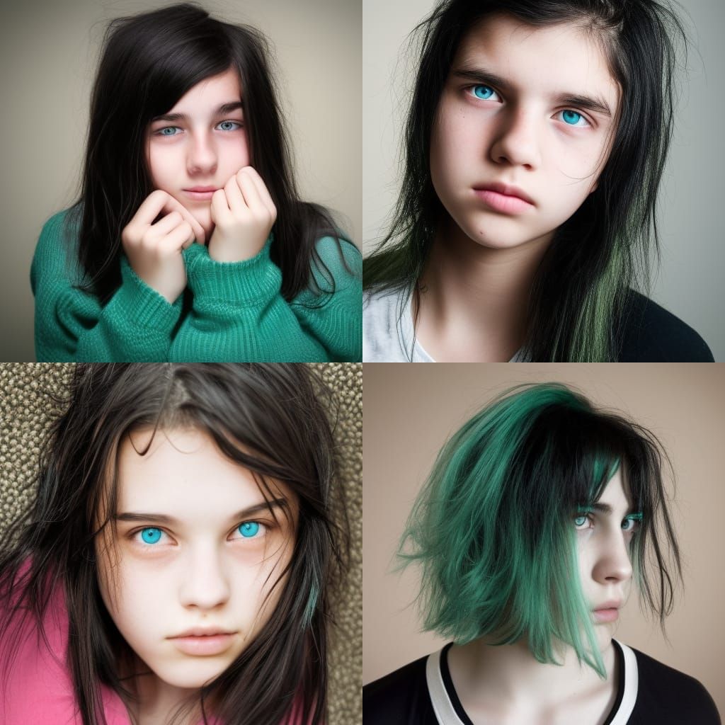 Teenager with Messy Hair and Sea Green Eyes