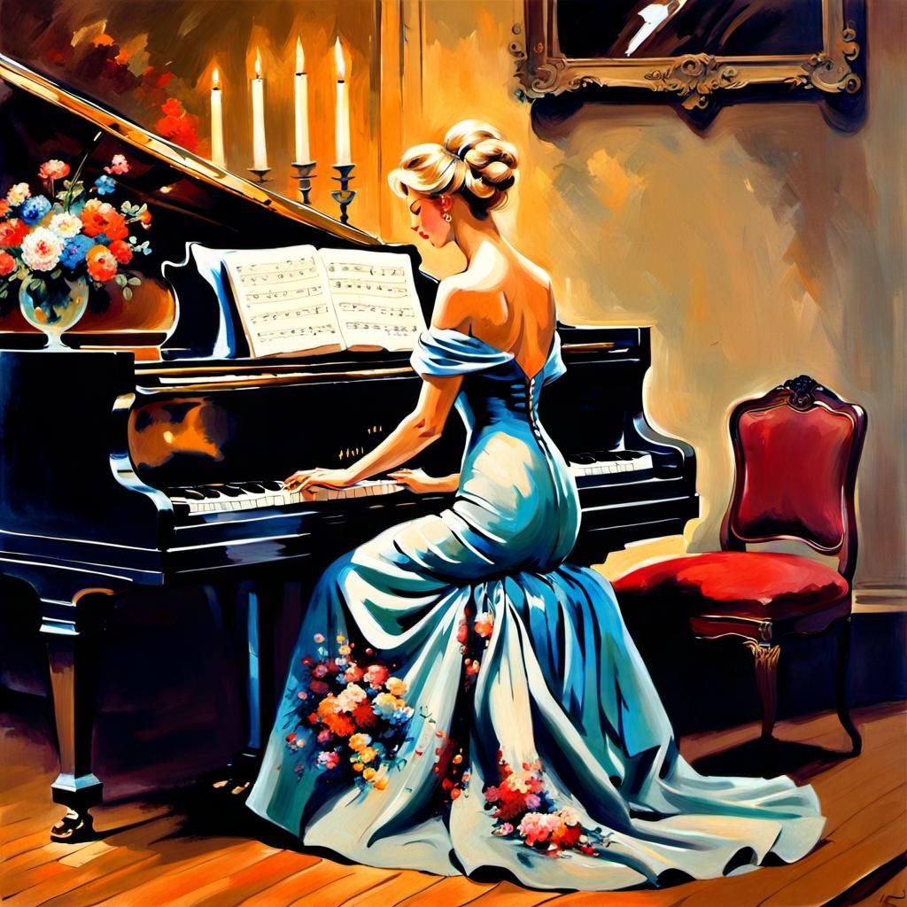 Candlelit Scene - Playing Piano