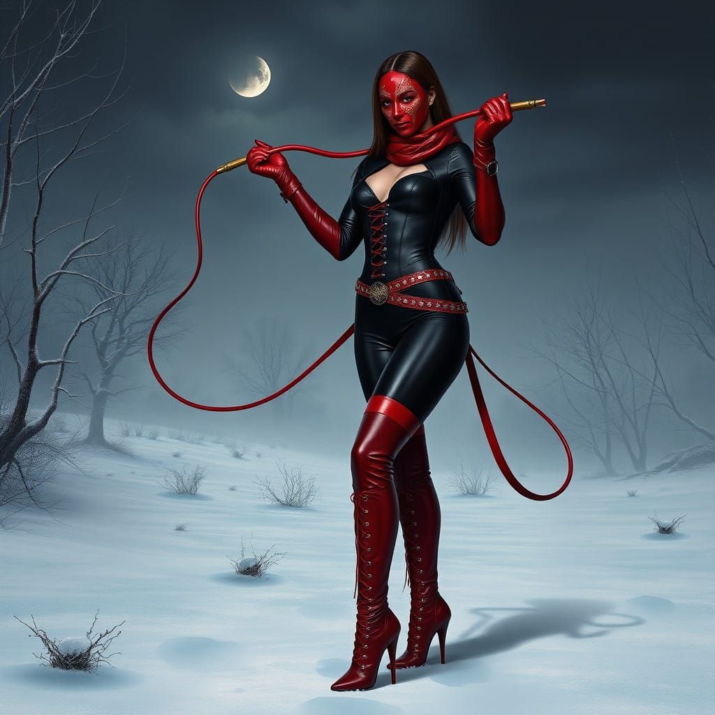 Cyberpunk Goddess in Winter Landscape