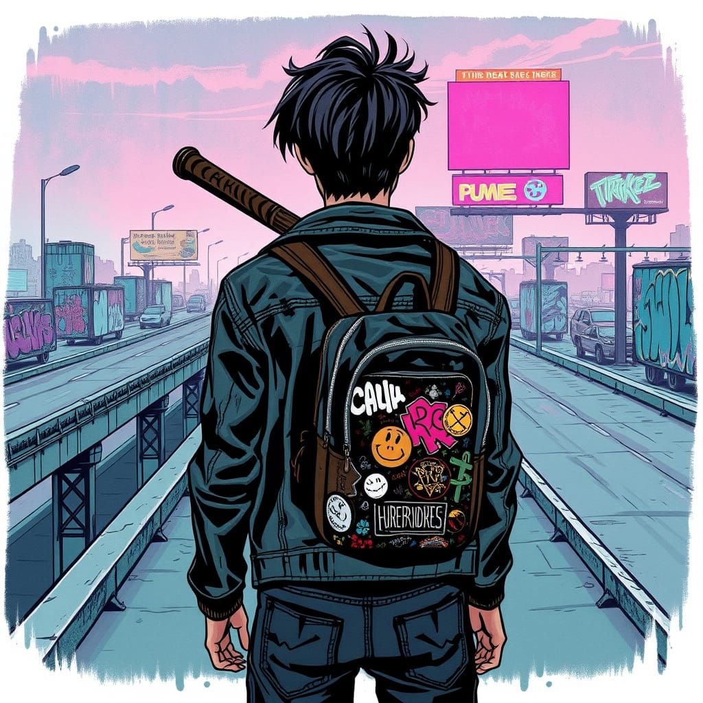 Dystopian Teen Rebel Gazing at Wreckage in Grungy Style