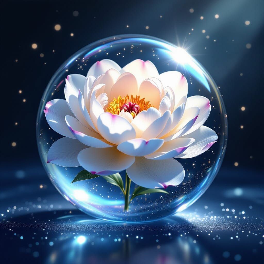 Rainbow Peony in Crystal Sphere with Stardust