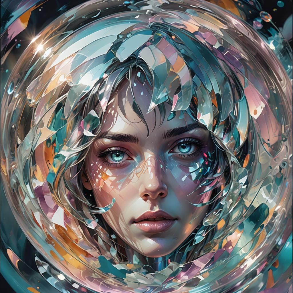 Crystal Sphere of Faces: Abstract Expressionist Concept Art