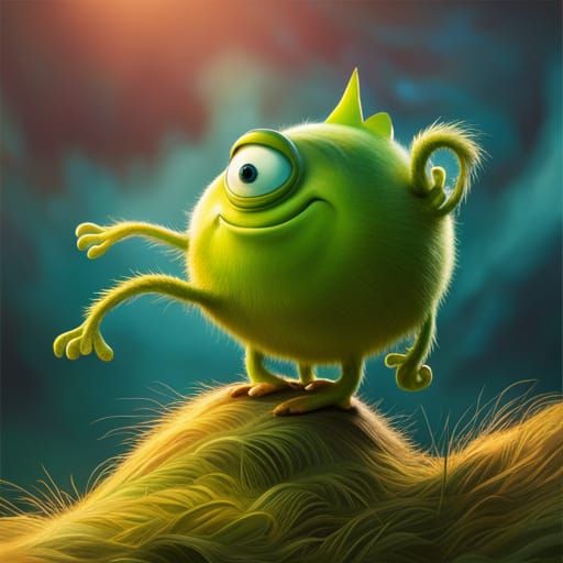 Cute Hairy Monster in 3D Digital Art Style