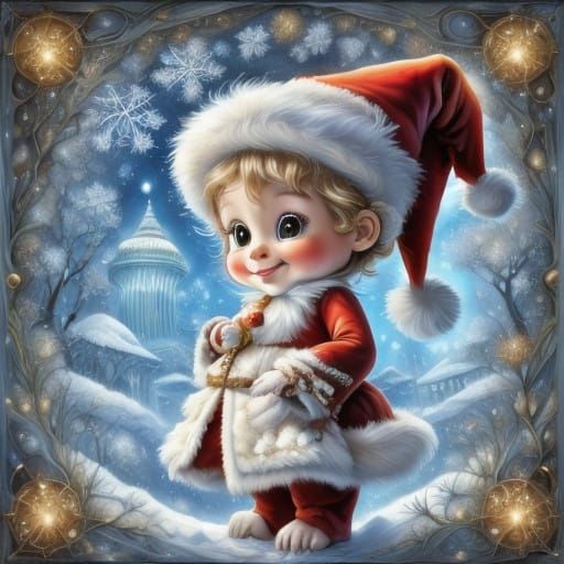 Cheerful Christmas Scene with Adorable Monkeys as Santa and...