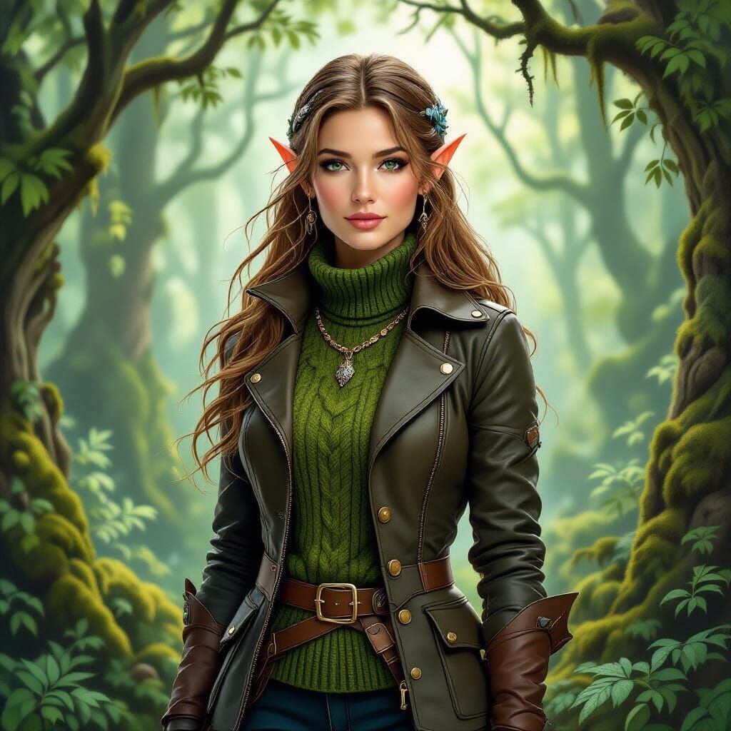 Elf Woman in Mystical Forest, Fantasy Art