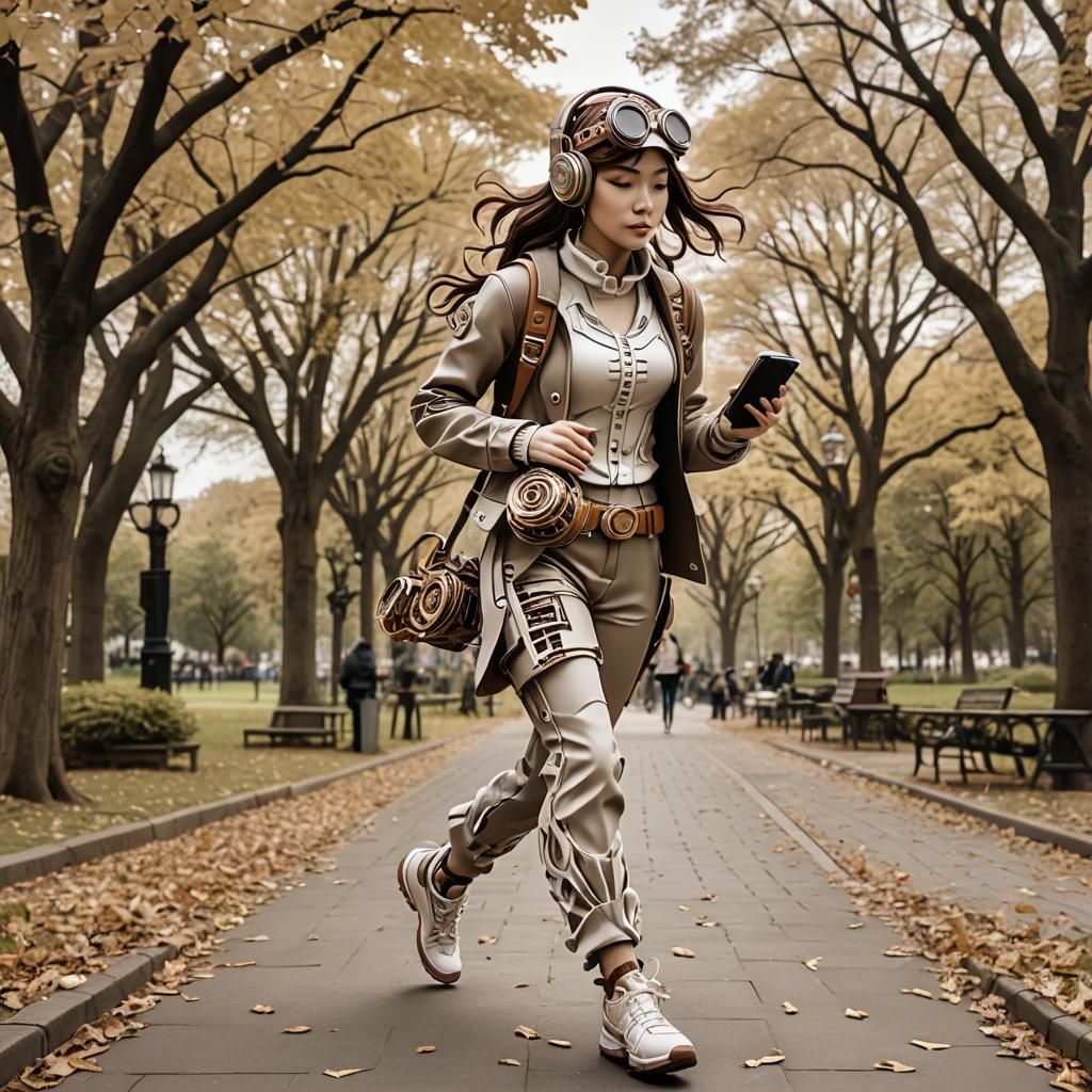 Steampunk Kirigami Girl Jogging in Park