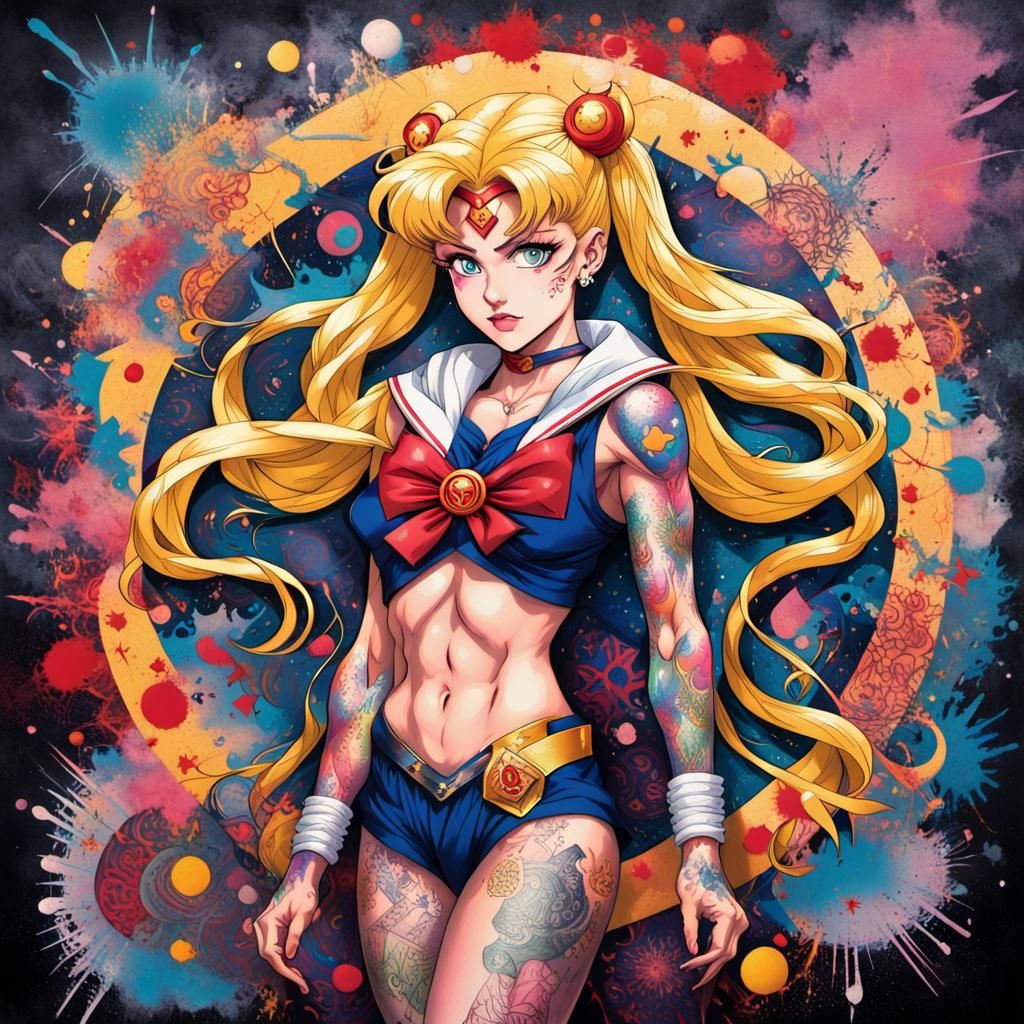 Sailor Moon as Super Saiyan Punk Tattoo Art