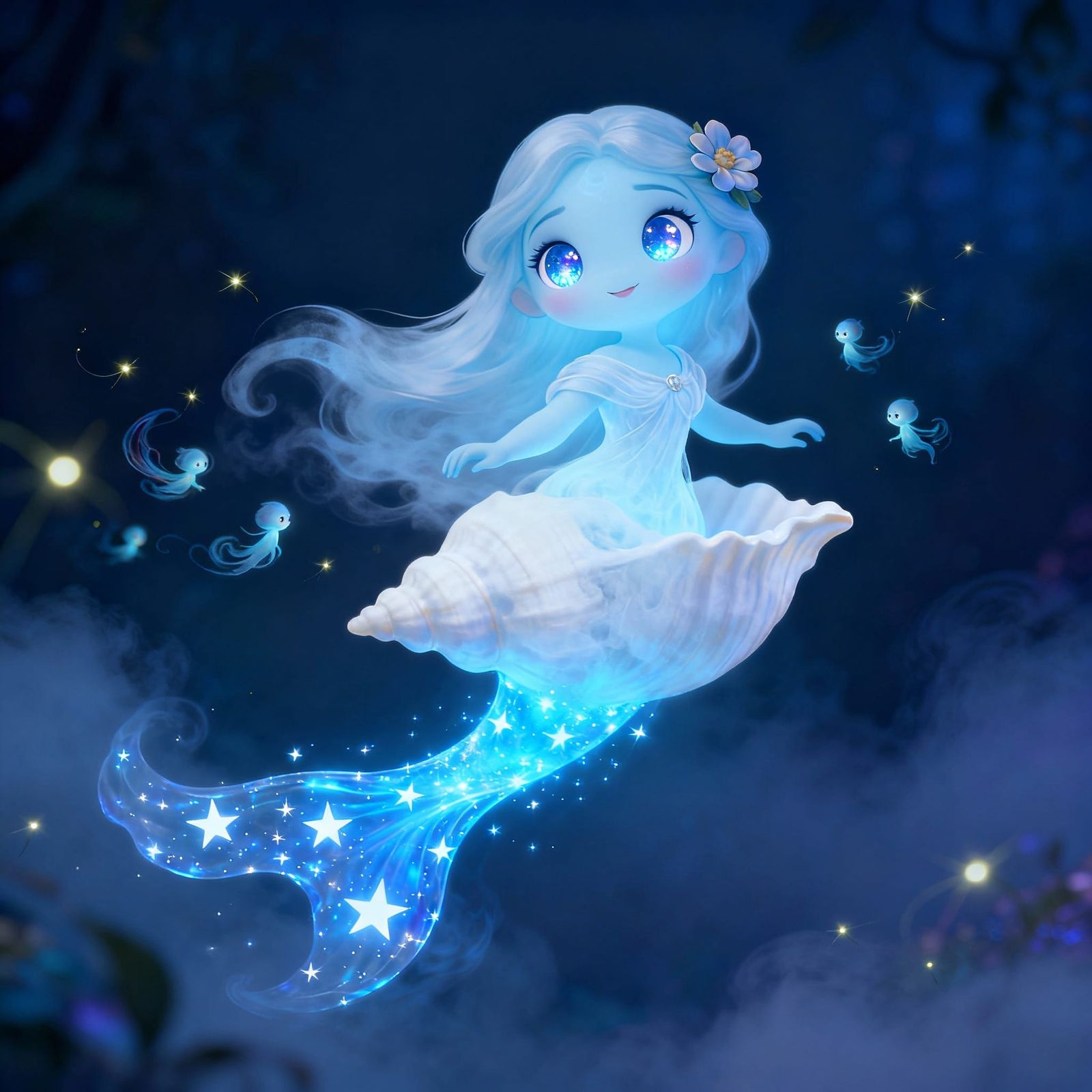 Cute Ghostly Goddess Aidia in Disney Animation Style