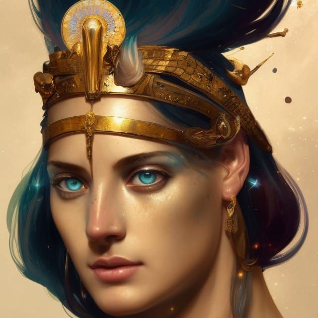 Cleopatra of modern society with white orbs of lightand a galaxy of stars head and shoulders portrait, 8k resolution con...