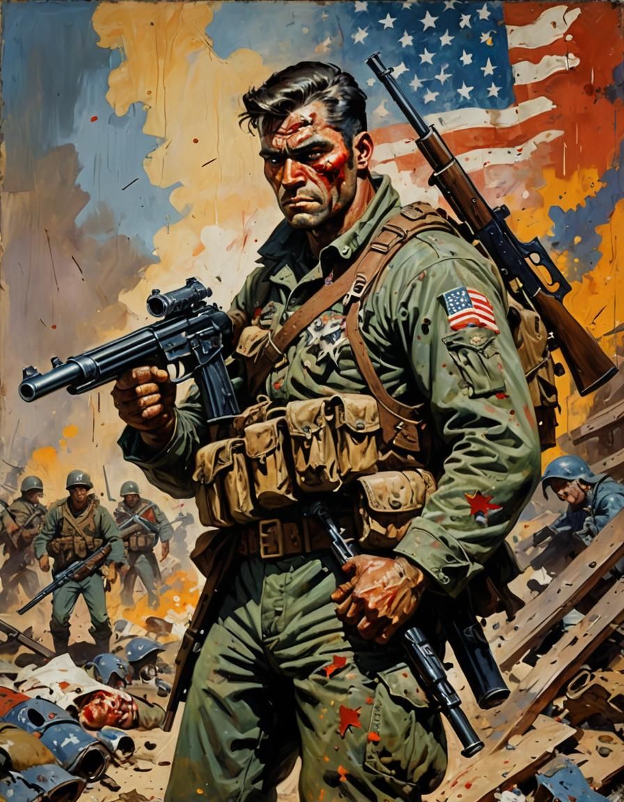 In the style of Frank Frazetta, create an image of an injure...