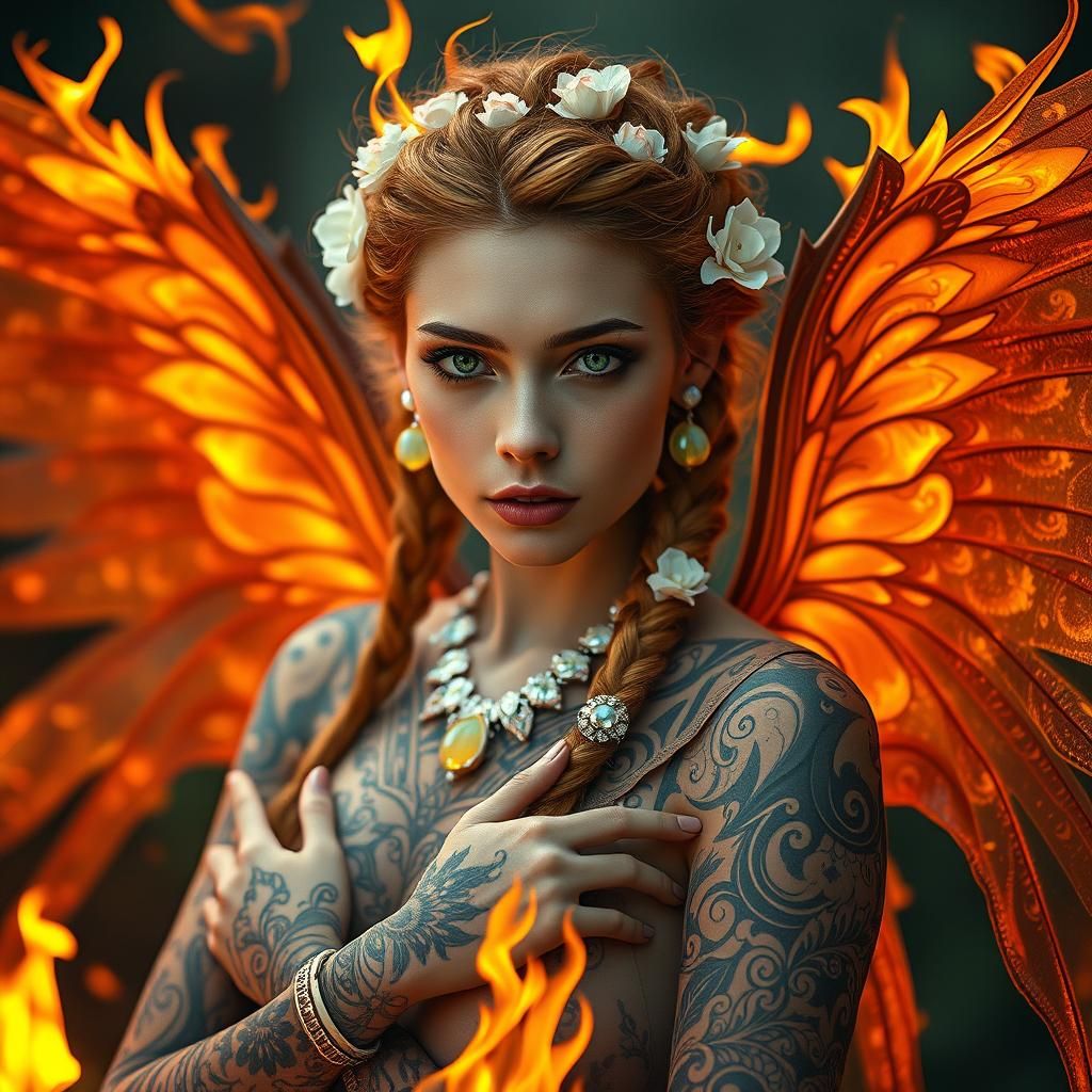 Fiery Forest Fairy with Opal Jewelry