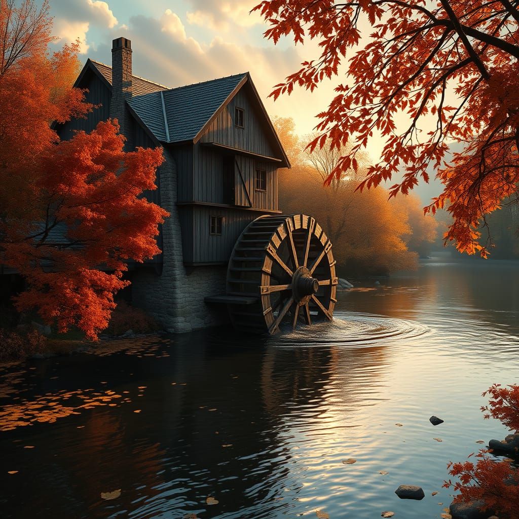 Medieval Mill in Autumnal Splendor, Soft Focus