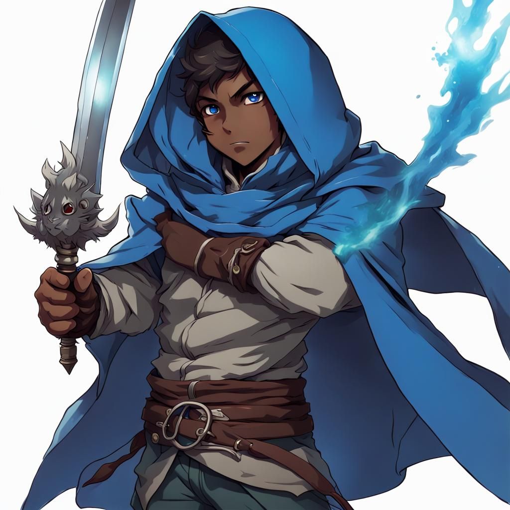 Dark Rogue Halfling with Daggers, in Anime Style