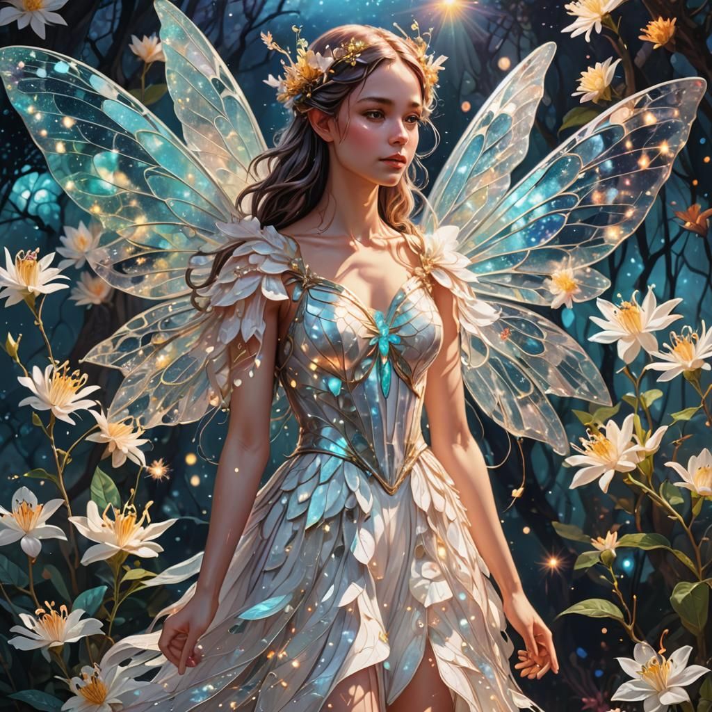 Honeysuckle Fairy in Cosmic Illustration Style