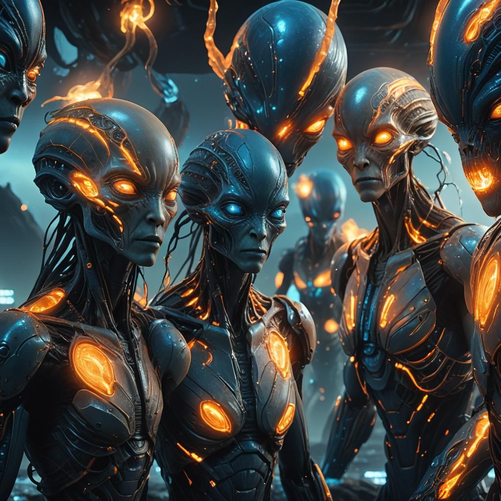Detailed Alien Portraits in Bioluminescent Environment