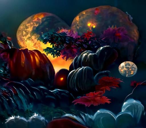 Red Heart Moon Over Autumn Twilight