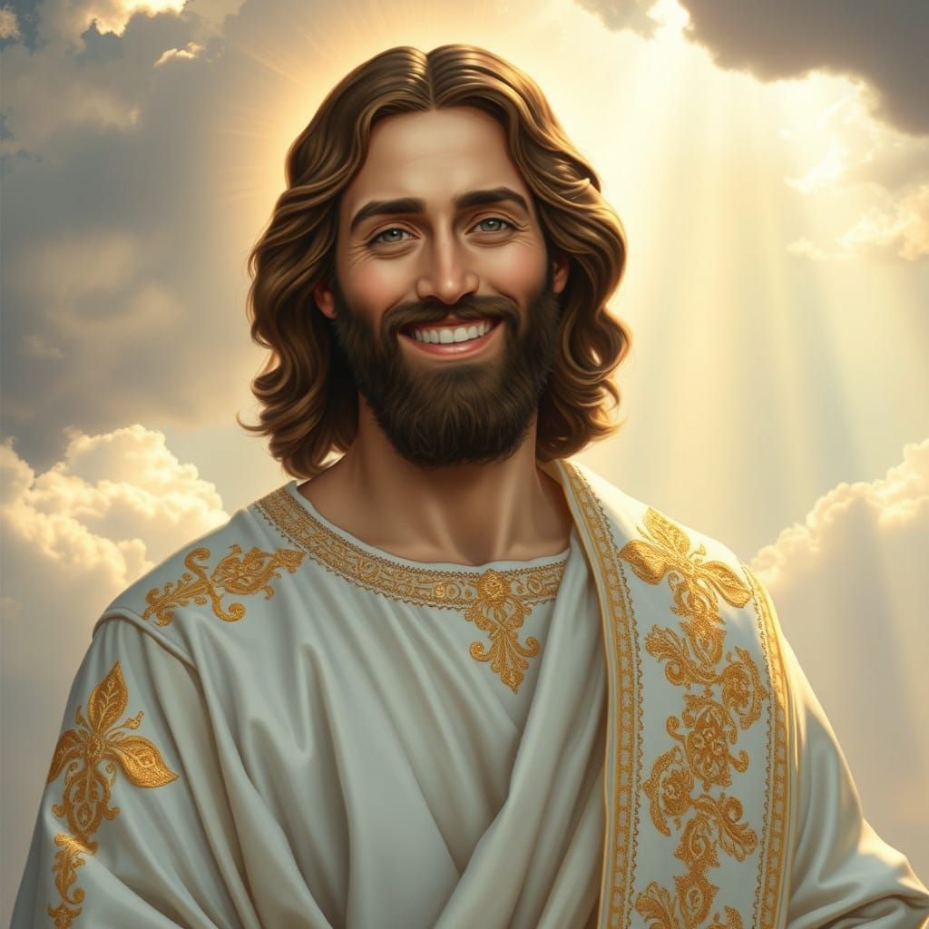 Jesus Christ Smiling Serenely in Heavenly Light