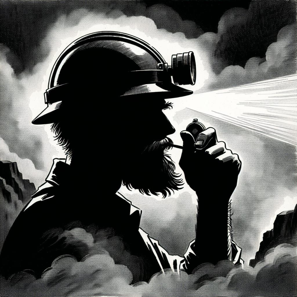 A Geologist Lost in the Fog, in a Vintage Comic Book Style