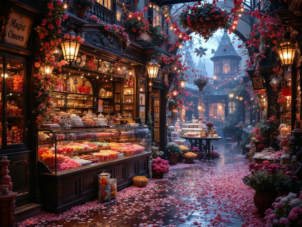 Victorian Candy Shop Bathed in Magic Hour Light