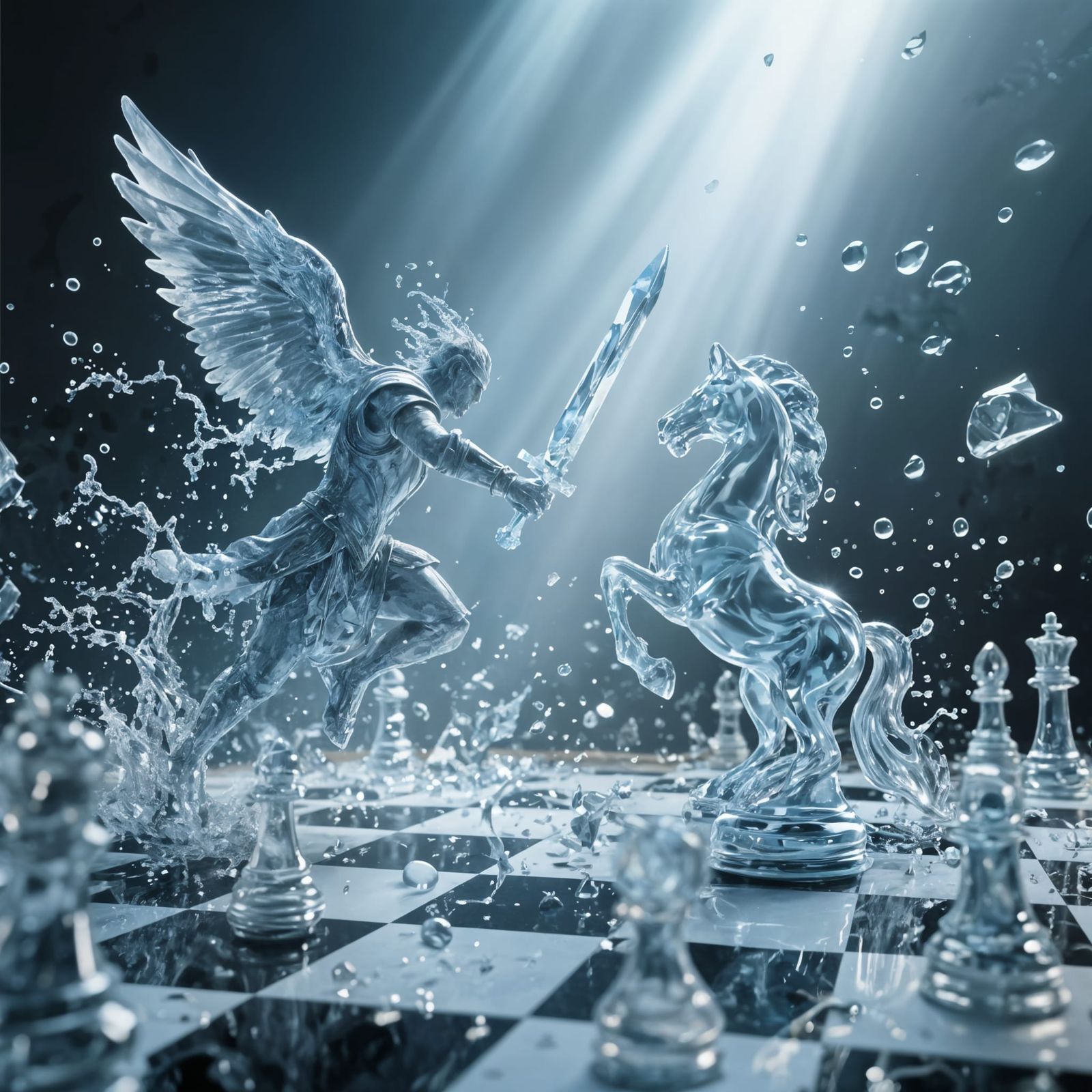 Epic Water Warrior Chess Match in Cinematic Style