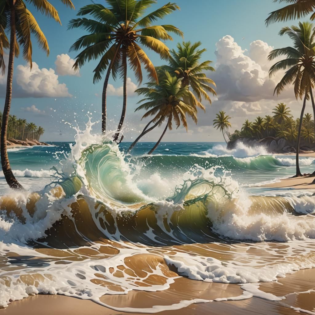 Hyperrealistic Waves on a Tropical Beach