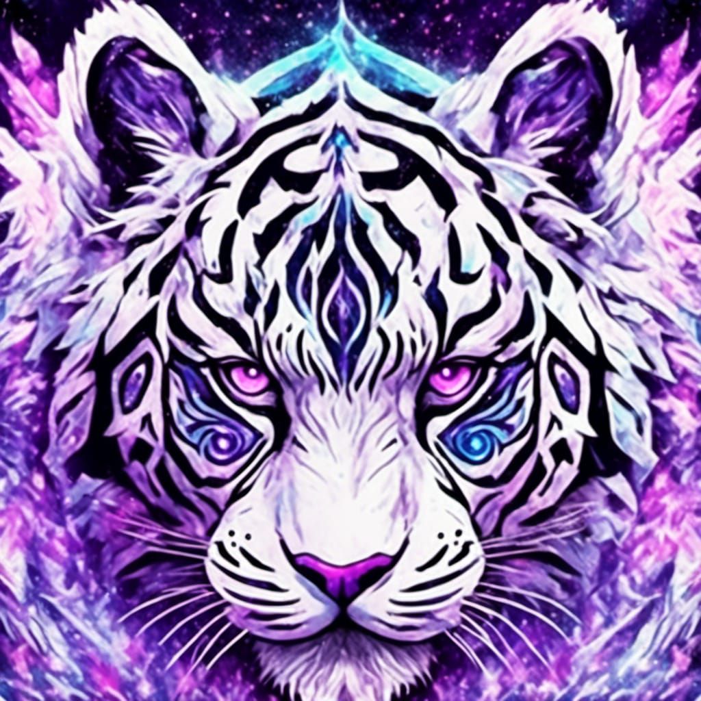 White Tiger Ablaze with Violet Flames