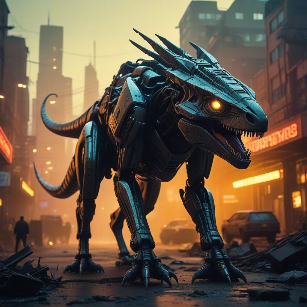 Cyberpunk Animal Illuminated in Golden Light