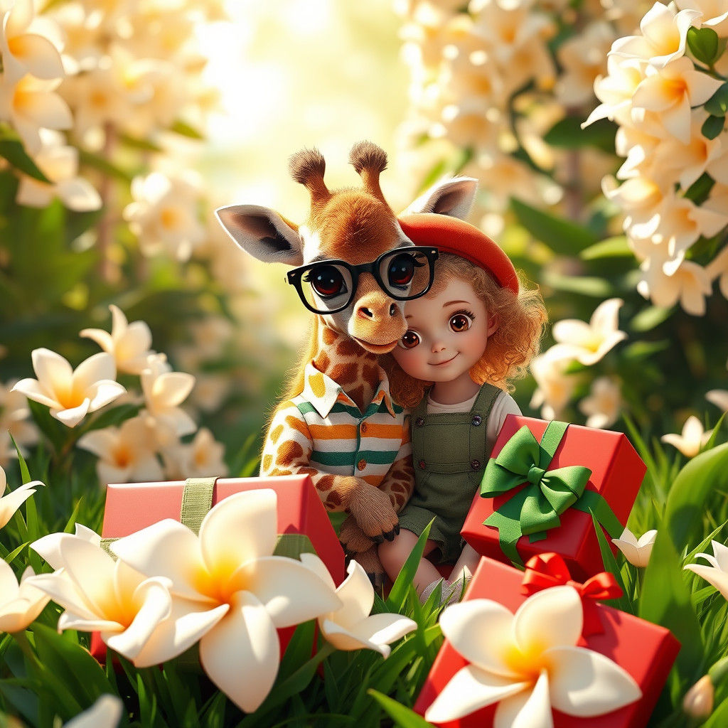 A beautiful garden with gifts and gardenia flowers.